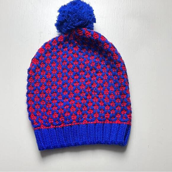 Old Navy Cozy Blue and Red Pom-Pom Cold Weather Winter Beanie - Picture 4 of 7